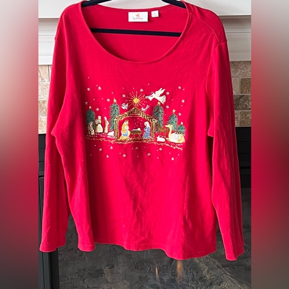 Quacker Factory Size 2X Nativity vintage embellished & Embroidered cotton top - Picture 1 of 6